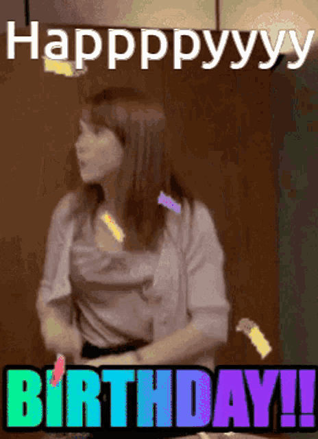 a woman is celebrating her birthday with the words happy birthday