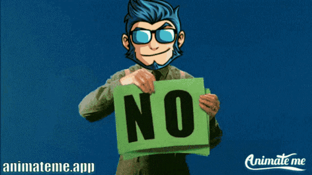 a man holding a sign that says no on it