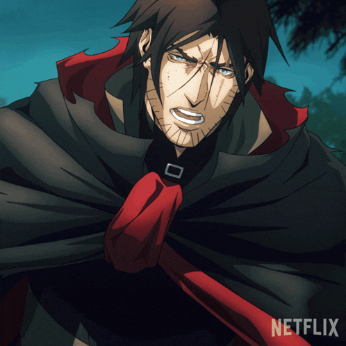 a man in a black cape with a red tie and a netflix logo on the bottom