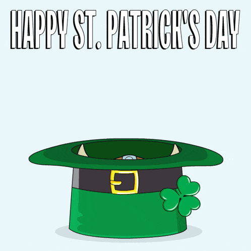 a happy st. patrick 's day greeting card with a viking holding a clover