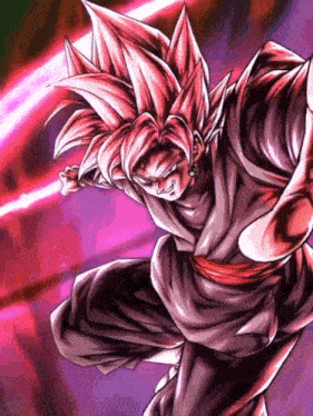 a cartoon character with pink hair and a black outfit is holding a red light .