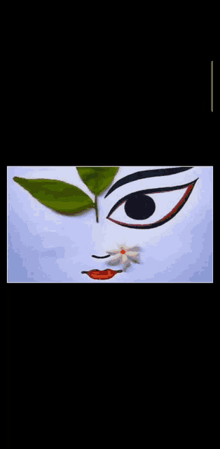 a drawing of a woman 's face with leaves and a flower .