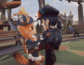 a man and a woman are dancing in a park