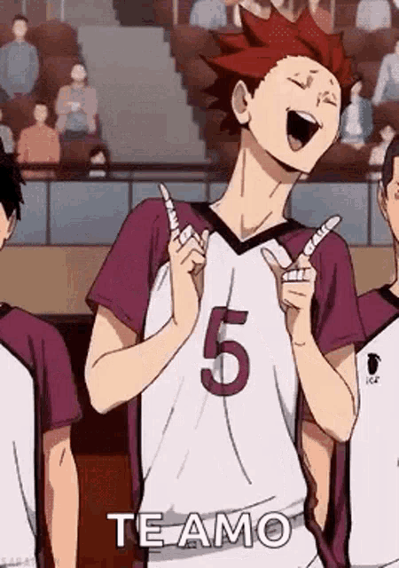 a volleyball player is giving a thumbs up sign while standing next to a group of people .