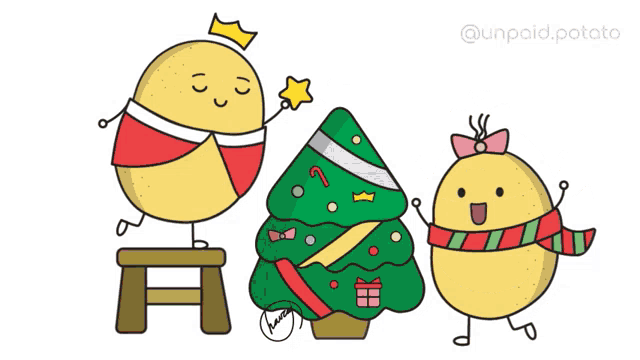 a cartoon of potatoes with a christmas tree and a star