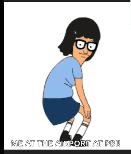 a cartoon of a girl squatting with the words me at the airport at pbi