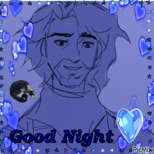 a drawing of a man with the words good night written on it