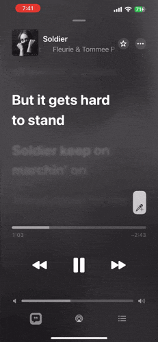 a phone screen playing a song called soldier by fleurie & tommee profi