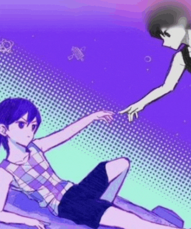 a person is reaching out to touch another person 's hand in a cartoon .