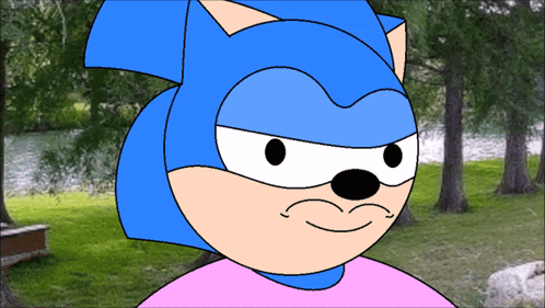 a cartoon drawing of sonic the hedgehog in a pink shirt