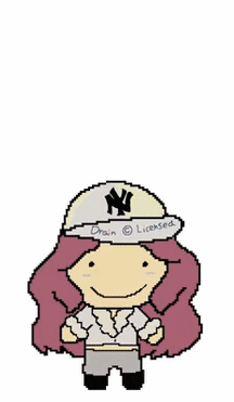 a pixel art of a girl wearing a ny hat