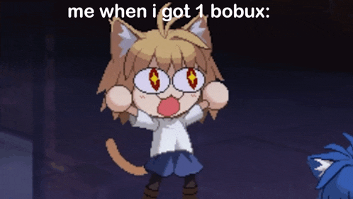 a cartoon of a girl with a cat ear says me when i got 1 bobux