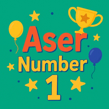 a poster that says ' aser number 1 ' with balloons and a trophy