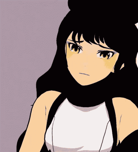 a cartoon girl with black hair and yellow eyes
