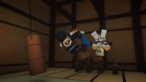 a cartoon of a ninja fighting a skeleton