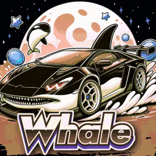 a black and white car with a whale on the side and the word whale below it .