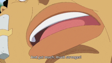 a close up of a person 's mouth with the words and get much much stronger