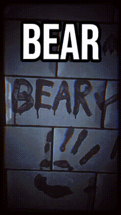 a sign on a wall that says bear bear !!!