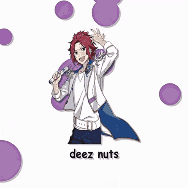 a picture of a man with a microphone and the words deez nuts on the bottom