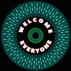a green and black circle with the words welcome everyone in the center