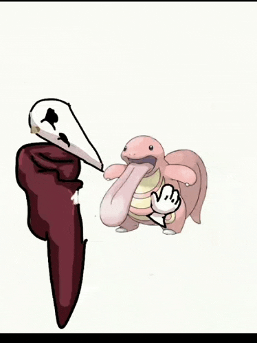 a drawing of a bird with a long tongue and a pink pokemon