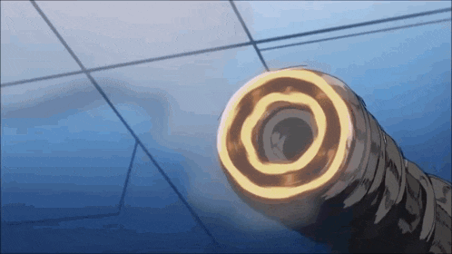 a close up of a cannon with a yellow circle on it