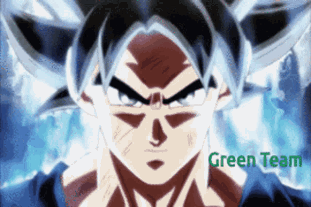 a picture of a cartoon character with the words green team on the bottom right