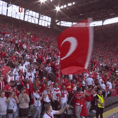 a crowd of people in a stadium with the number 1 on the top