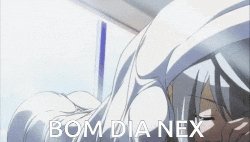 a picture of a girl with the words bom dia nex written on it
