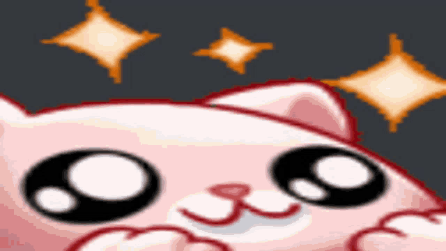 a close up of a pink cat with sparkles around it 's head