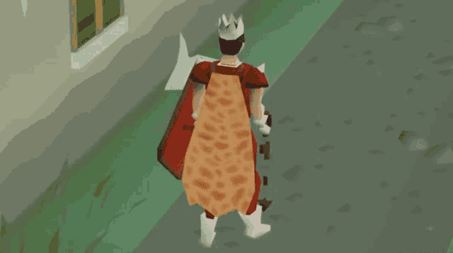 a man wearing a crown and a cape is holding a shield .