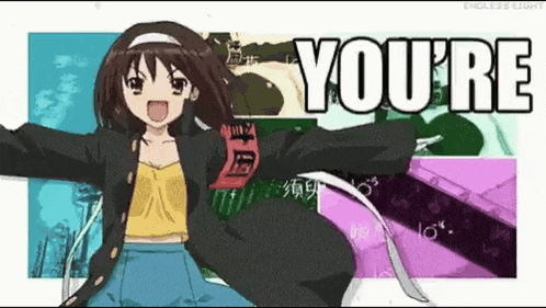a cartoon girl is dancing with the words you 're behind her