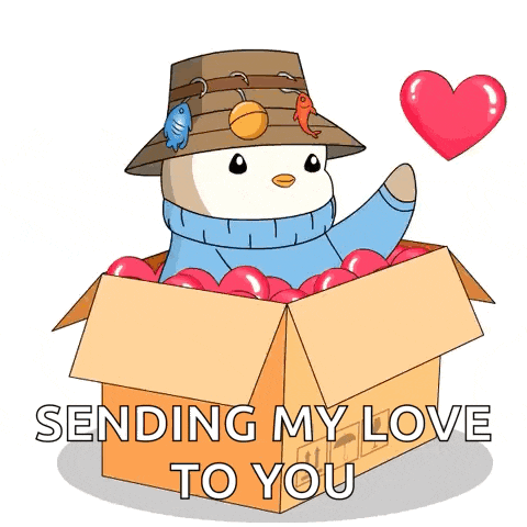a cartoon of a snowman sitting in a box of hearts with the words sending my love to you .