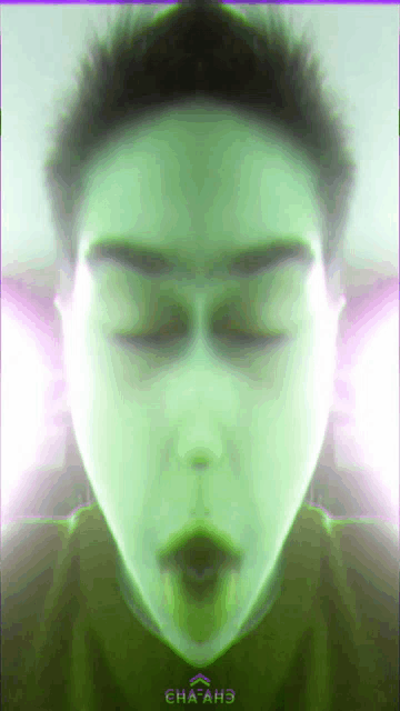 a close up of a person 's face with the words eha ah3 on the bottom right