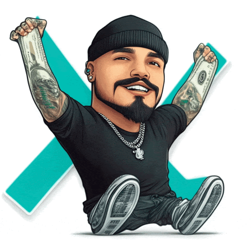 a cartoon of a man with a beard holding a dollar bill