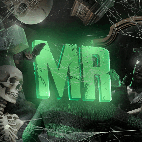 the word mr is surrounded by skeletons and bats