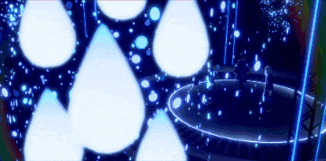 a person is standing in a dark room with a lot of lights coming out of the ceiling