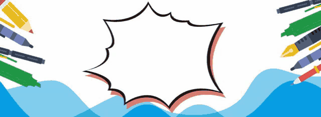 a speech bubble is surrounded by markers and pencils