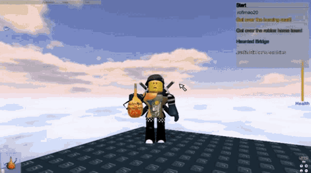 a screenshot of a video game shows a character holding a pumpkin and says start