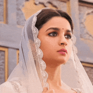 a close up of a woman wearing a veil