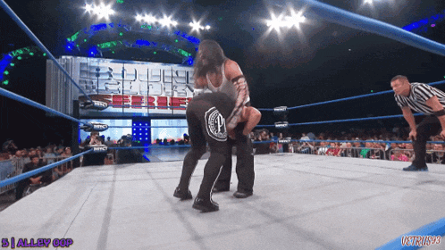a wrestling match is being shown with the words 5 | alley cop