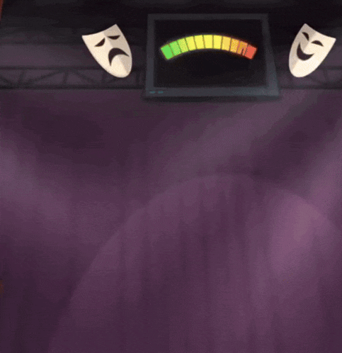 a cartoon of a man holding another man in front of a monitor that has a green arrow pointing to the right