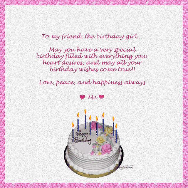 a birthday card with a cake and candles and the words to my friend the birthday girl