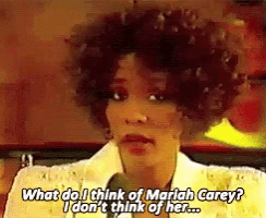 a woman with an afro says what do i think of mariah carey i don t think of her