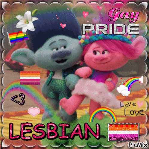 a picture of trolls with the words gay pride lesbian