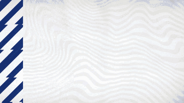 a blue and white striped background with a lightning bolt