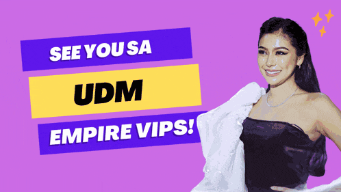 an ad for udm empire vips with a smiling woman in the background