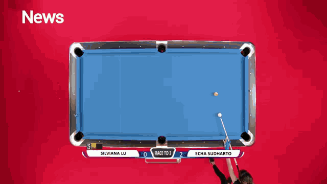 a pool table with the word news on the bottom