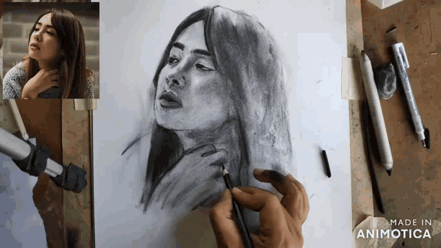 a drawing of a woman with the words made in animotica below it