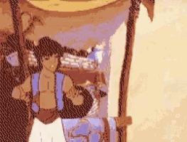 a pixel art of a man standing in front of a tent